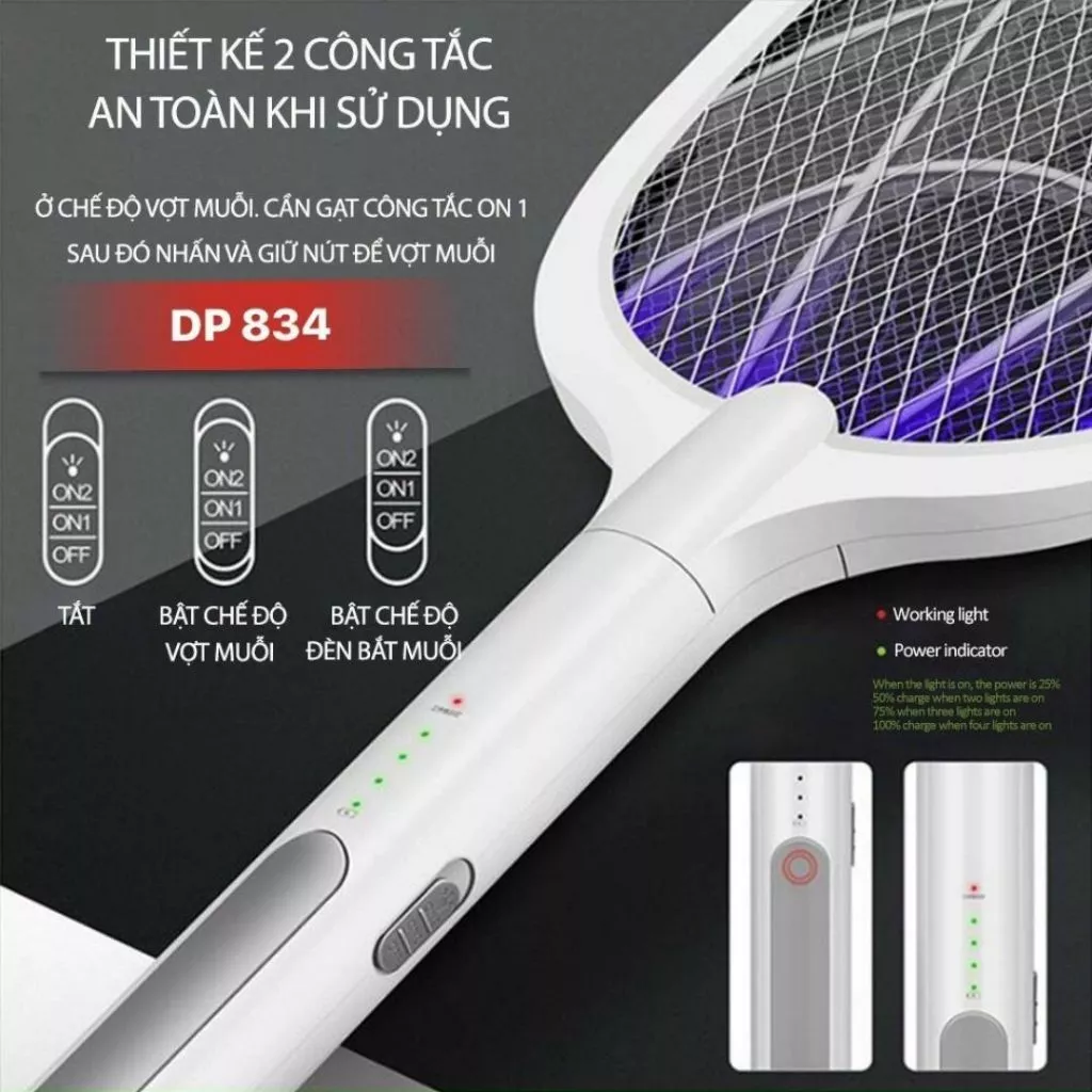 VỢT MUỖI KIÊM ĐÈN BẮT MUỖI THÔNG MINH 2IN