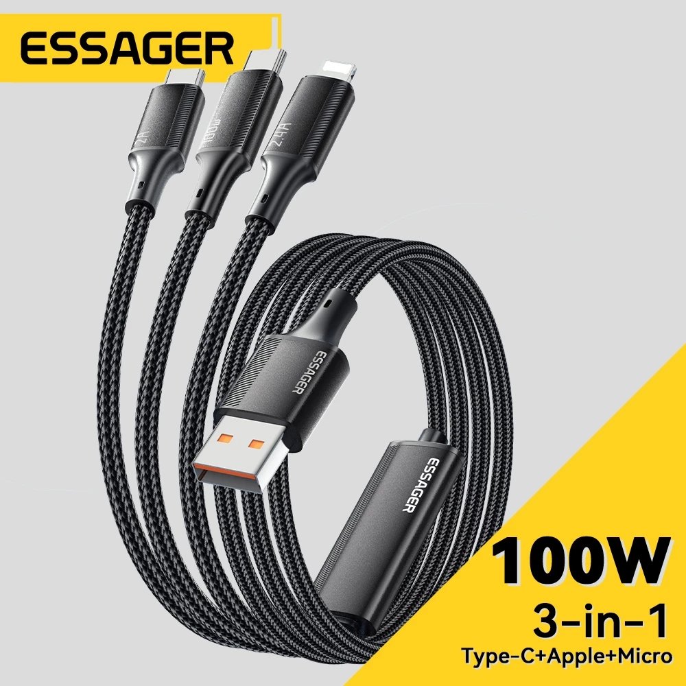 CÁP SẠC NHANH 3 ĐẦU CHÍNH HÃNG ESSAGER 7A-100W